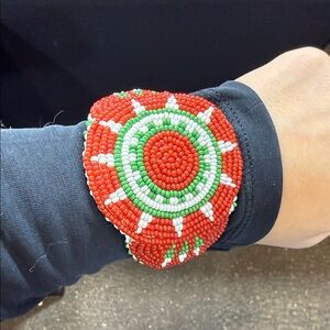 Red and Green Beaded Bracelet